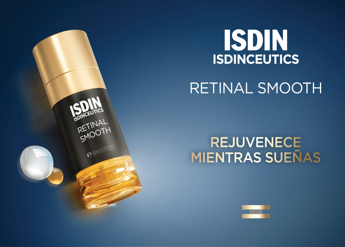 Diseño visual de ISDIN Retinal Smooth con enfoque en producto y beneficios