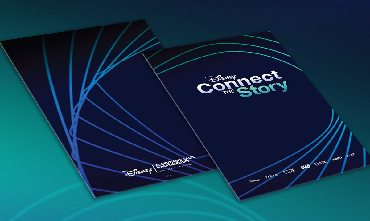 Identidad visual de Disney Connect the Story aplicada en materiales del evento