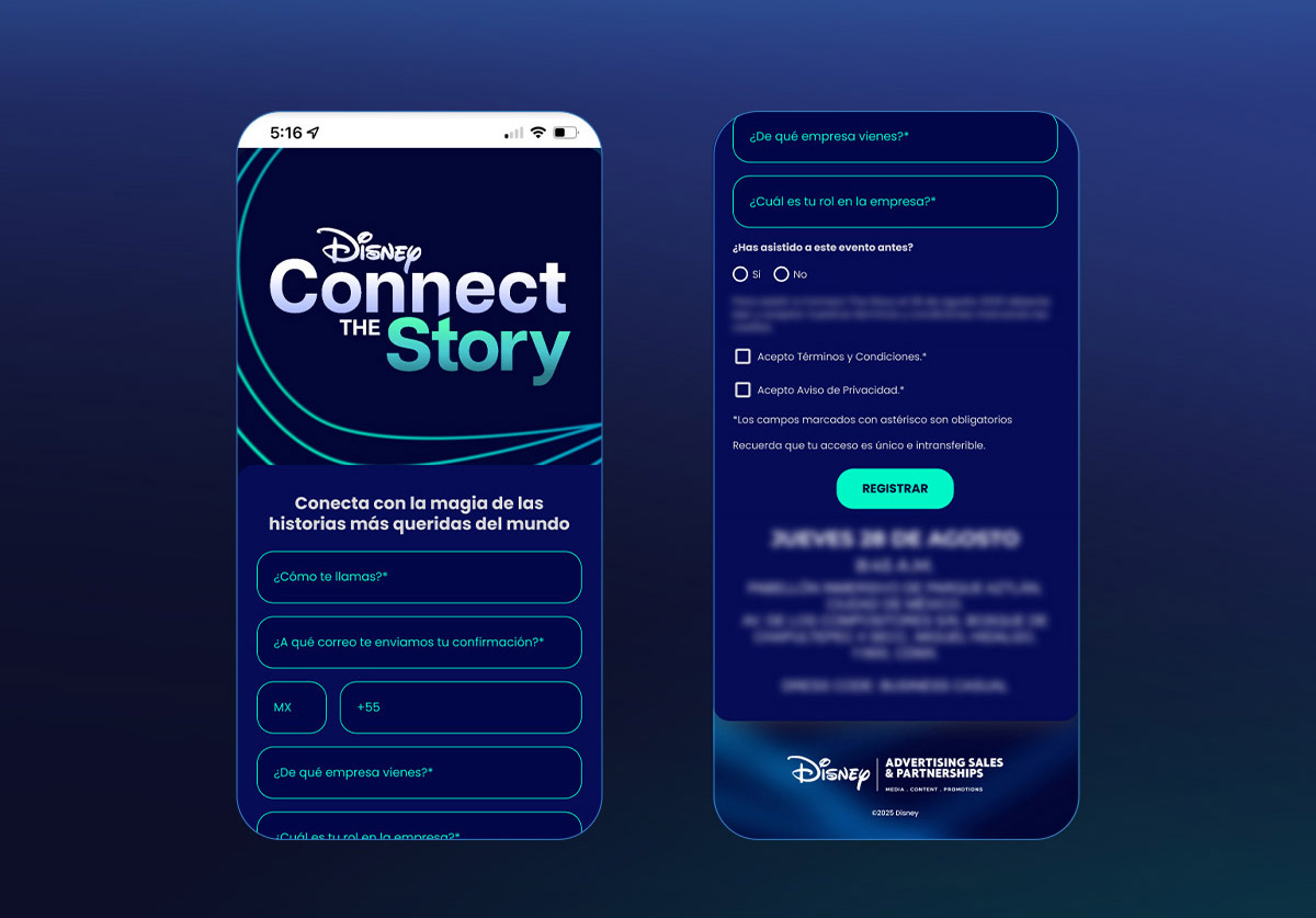 Flujo móvil de Disney Connect the Story con experiencia digital en HubSpot
