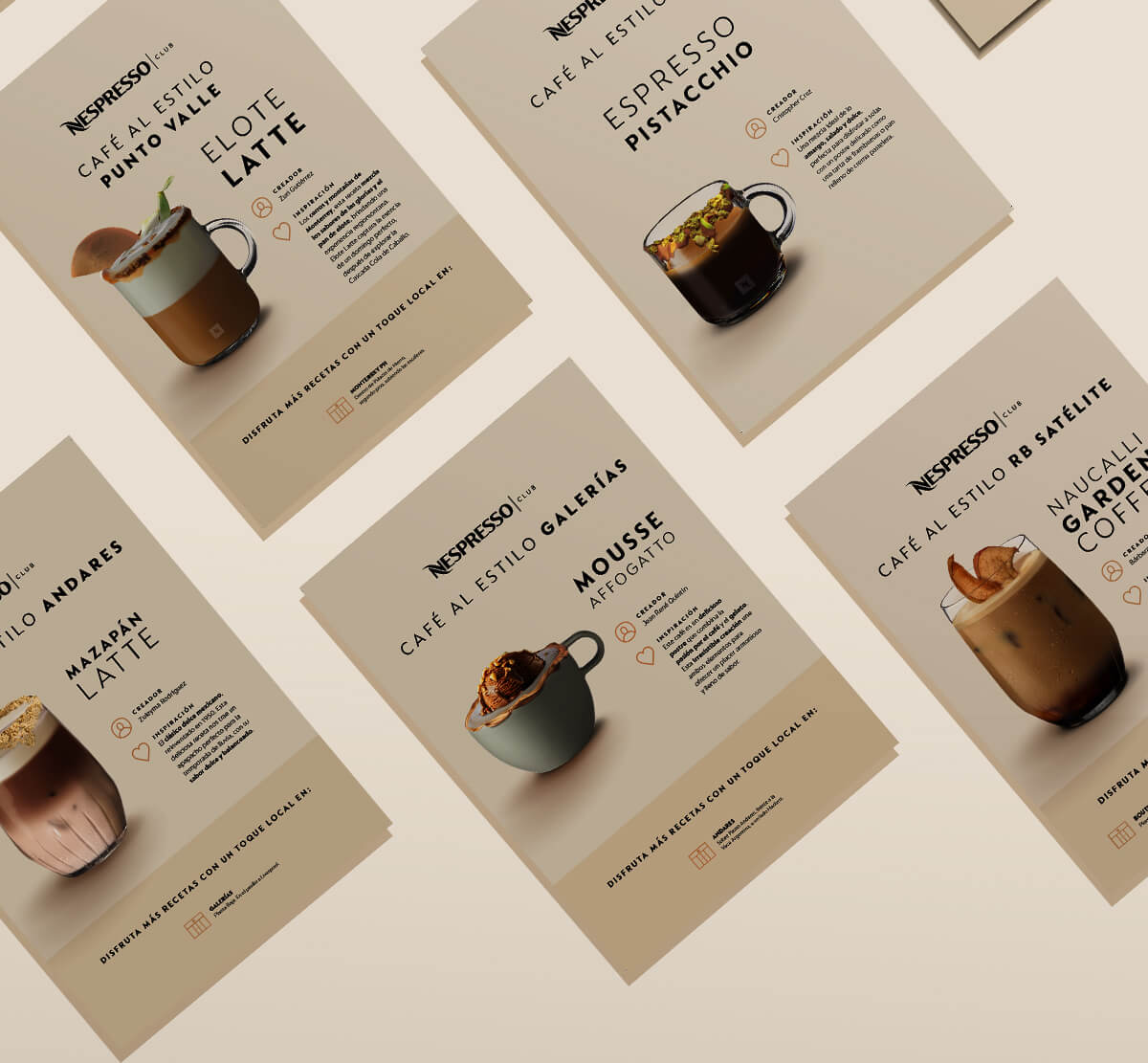 Campaña Nespresso con tarjetas de recetas locales para experiencia en boutique