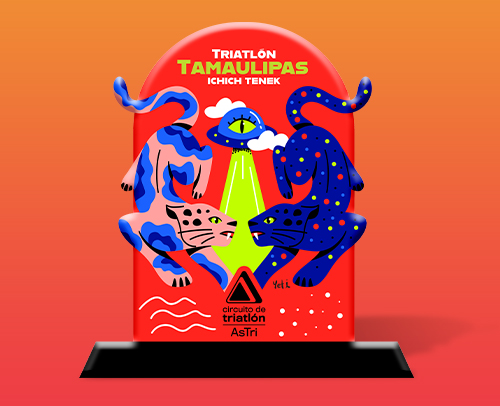 Diseño de Trofeo AsTri Tamaulipas con jaguares ilustrados