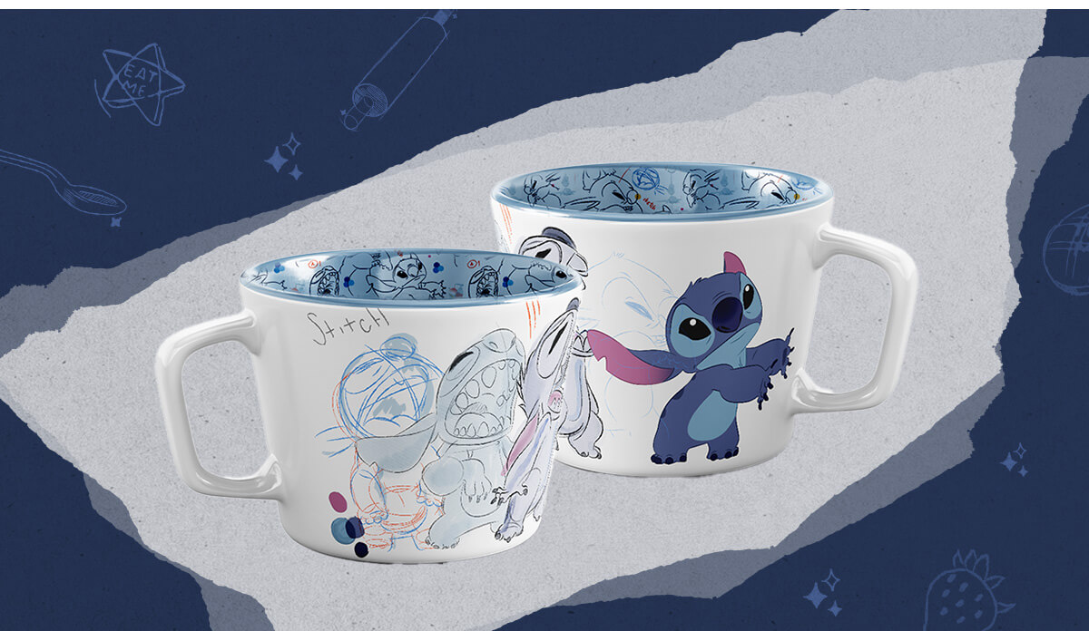 AnimationCafe-06 Tazas de Stitch con bocetos de animación