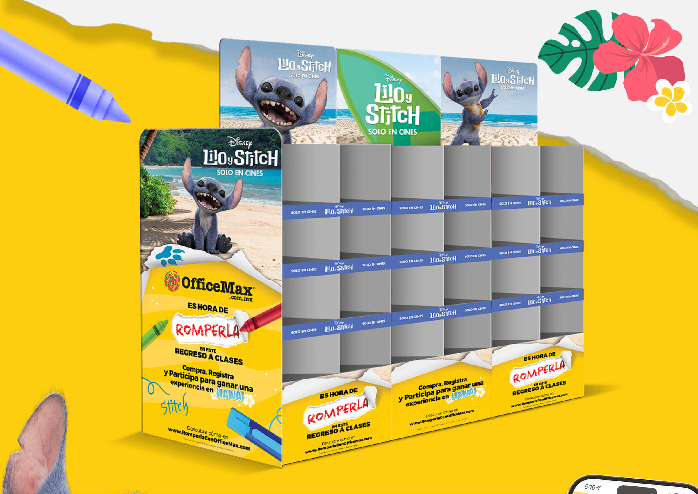 Exhibidor promocional OfficeMax de Lilo y Stitch