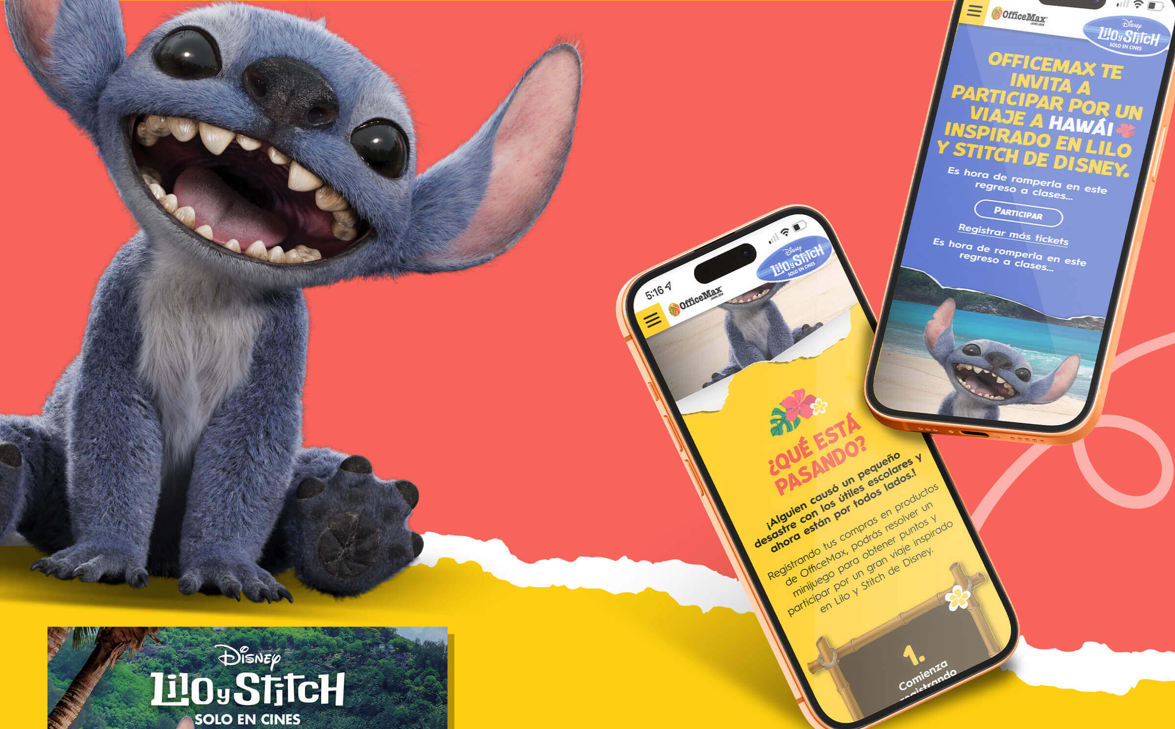 Micrositio promocional de OfficeMax y Lilo y Stitch para regreso a clases