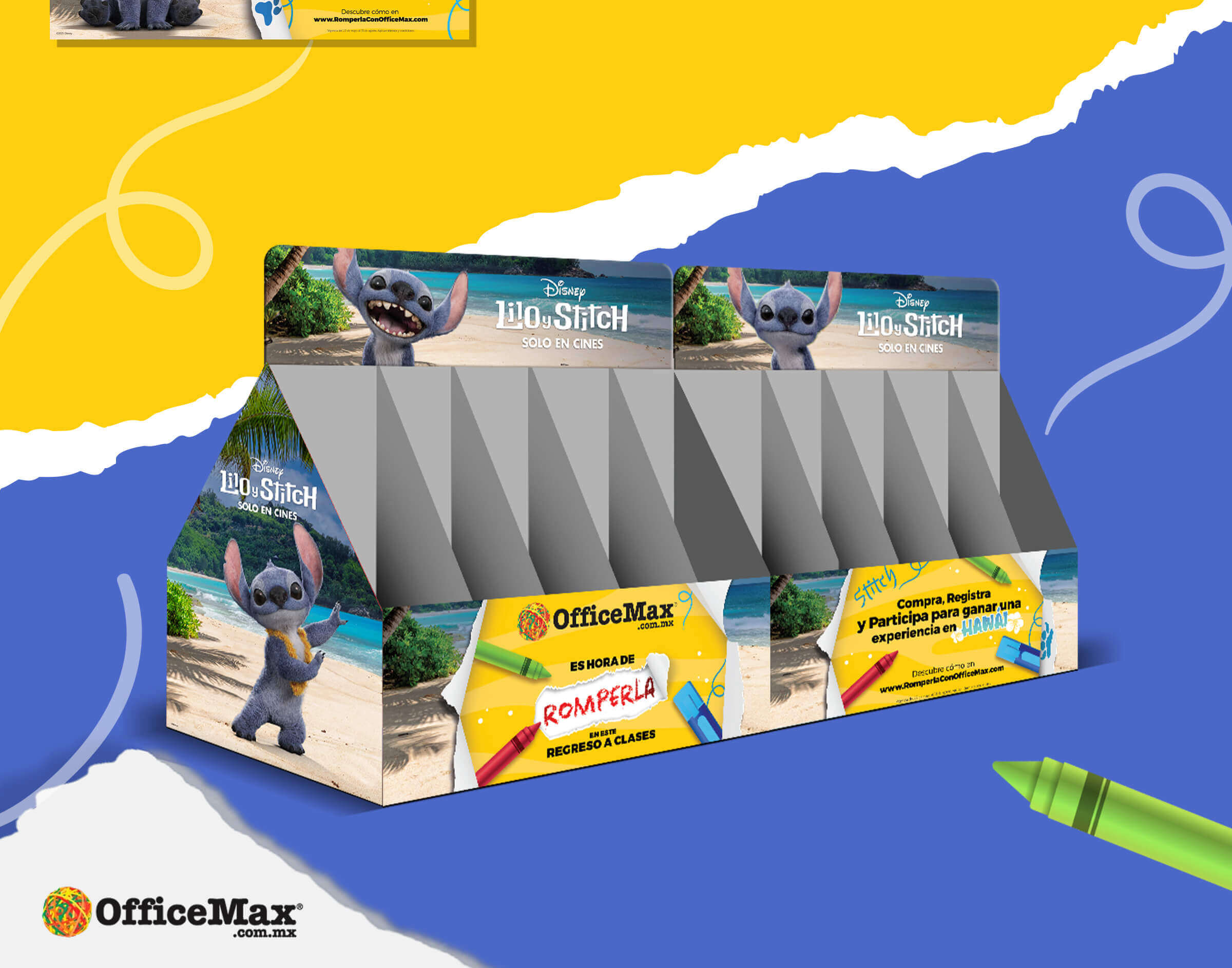 Diseño de exhibidor promocional OfficeMax inspirado en Lilo y Stitch