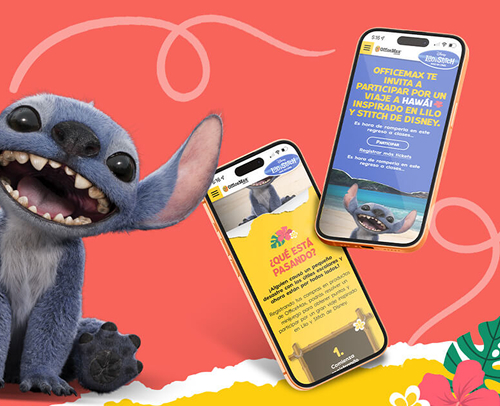 Diseño de micrositio promocional OfficeMax con Stitch de Disney