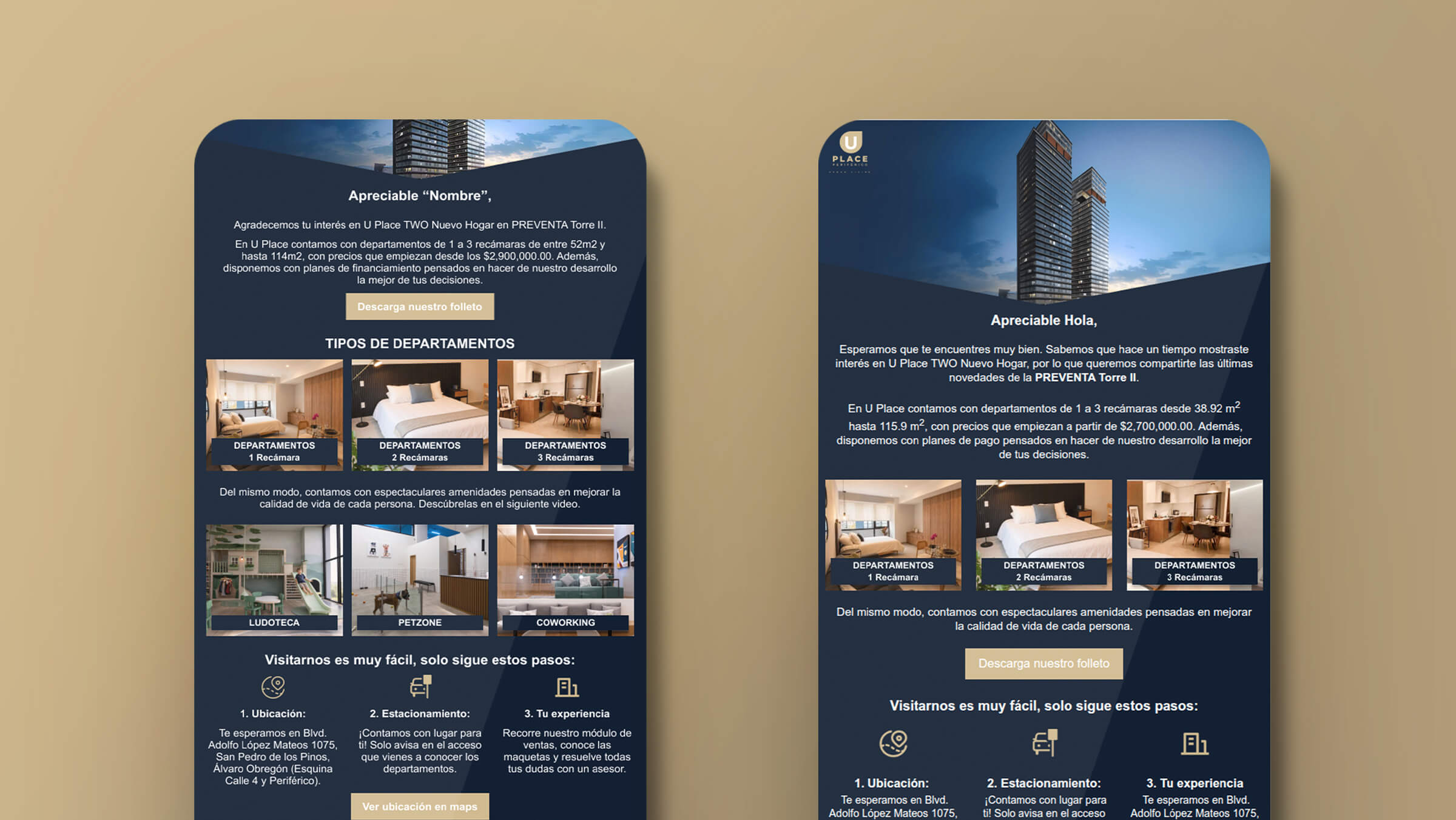 Diseño de emails personalizados para campaña de U Place